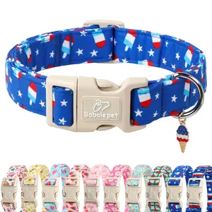 4th of July Dog Collar, Summer Popsicle Patriotic Dog Collars for Puppy Small Dogs, Adjustable Lightweight Quick-Release Buckle Collar for Boy&Girl Dogs