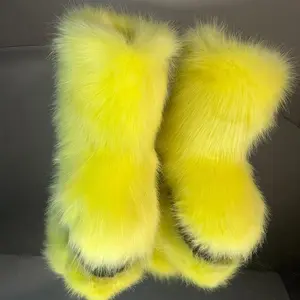 Foxy vegan Fur Boots colors Yellow, Tan, Baby Blue for Women, Girls - Winter Fashion