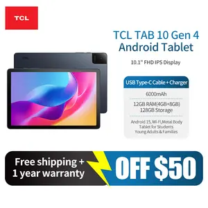 TCL TAB 10 Gen 4 Android Tablet, 10.1” FHD IPS Display, Octa-Core CPU, 12GB RAM (4GB+8GB), 128GB Storage, 6000mAh Battery, Android 15, Wi-Fi, Metal Body, Tablet for Students, Young Adults & Families