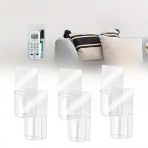 6 pcs Wall Mount Self-Adhesive storage box Plastic Storage Box Clear Remote Holder office pen holder storage box Remote Control Holder for Bedroom, Table, Nightstand Fashion Accessories