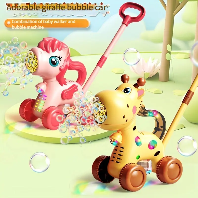 Children's hand pushed bubble machine, fully automatic bubble blowing, walking, cartoon pushing, and outdoor portable toys for boys and girls