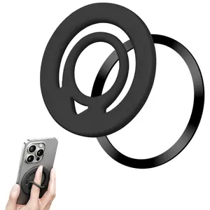 Ultra-Thin Magnetic Phone Grip with Soft Silicone Finger Loop | Includes Metal Ring | Universal for All Phones & Cases | Strong Hold Comfortable Phone Finger Ring Accessory