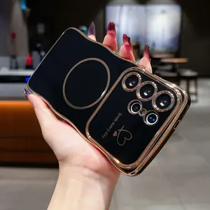 Cute Wave Frame Magnetic Phone Case Cover for Samsung Galaxy S25 S24 S23 S22 S20 Fe S21 Ultra S22 Plus, Heart Design, Shockproof Camera Protection