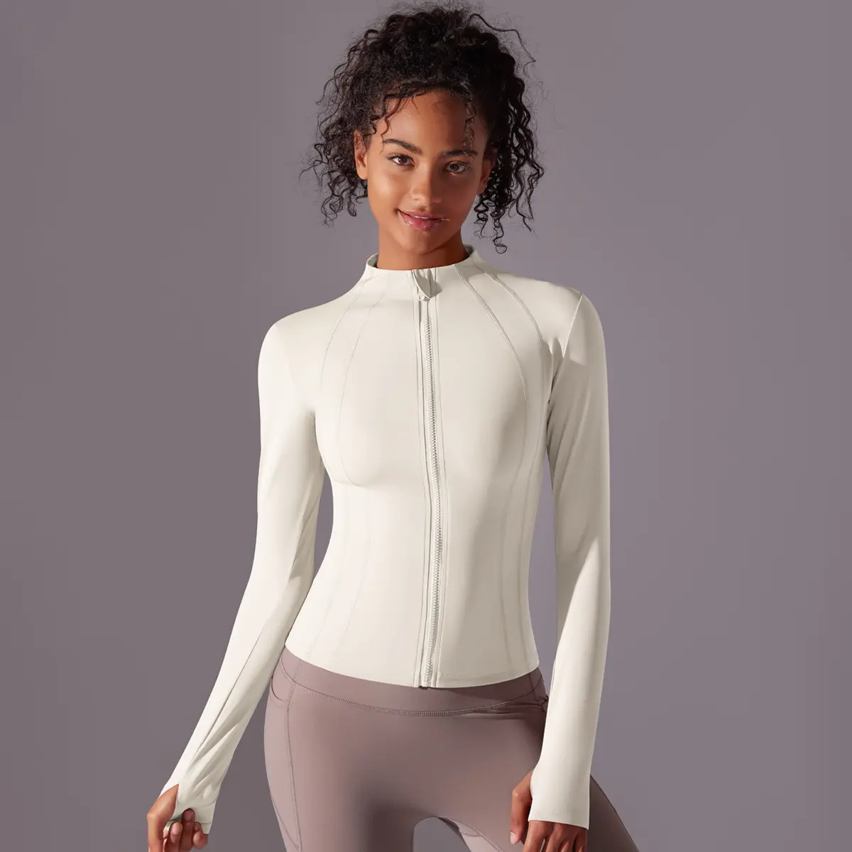7057 Zipper Jacket-Ivory White