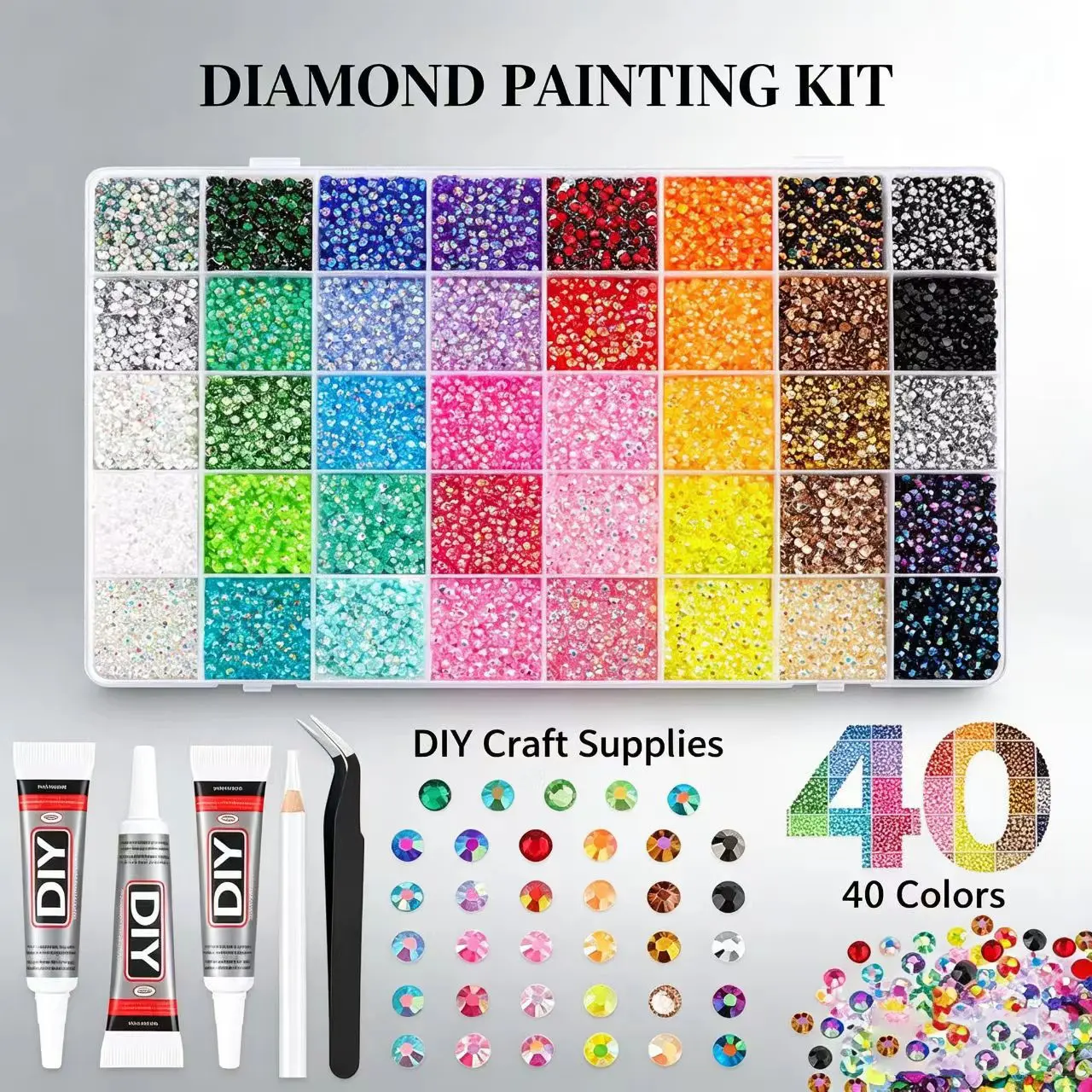 40 Colors Nail Art Rhinestones Kit with Glue & Tweezers, Flatback Crystal Diamond Painting Beads for Nails, DIY Crafts, Makeup & Clothing Decoration ， Makeup 、 Face Decoration 、 Resin Crafts。【Summervibes】DIY Diamond Bedazzling Kit！