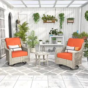 3-Piece Swivel Rocking Rattan Chair, Cushioned Wicker with Glass Coffee Table, High Back Design, Easy Assembly, Eco-Friendly Fabric, Durable Material