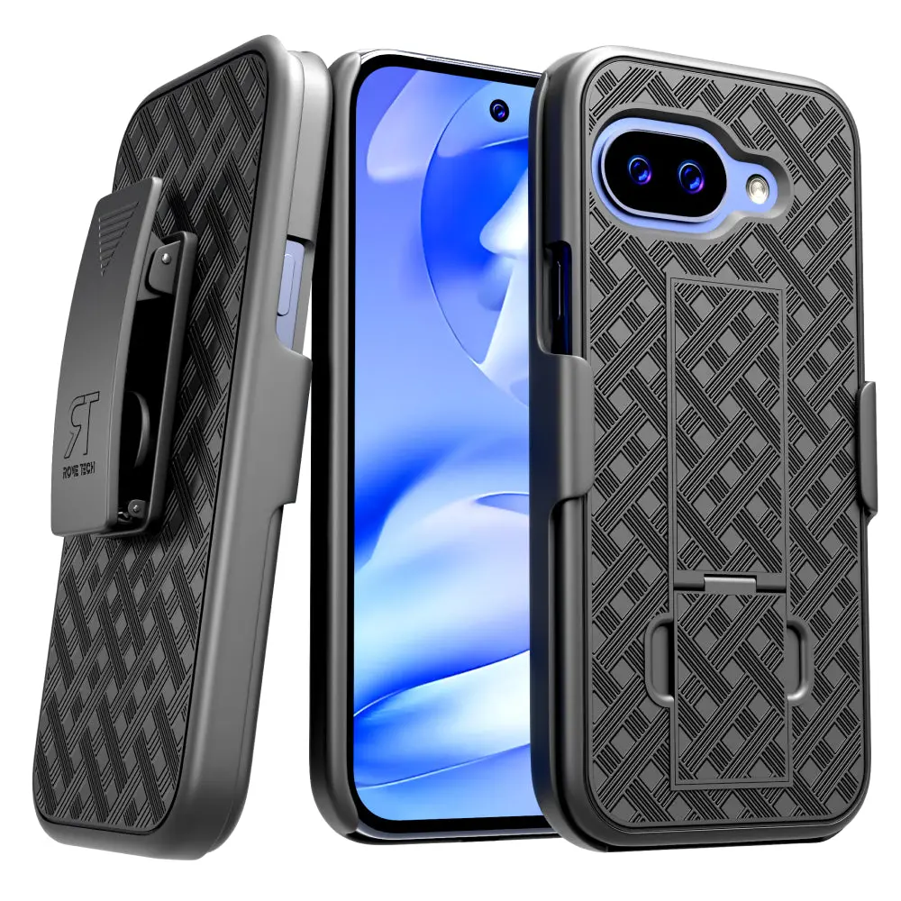 Designed for Google Pixel 9 Pro XL 9a / Pixel 8 Pro 8a / Pixel 7 / Pixel 6 Pro 6a / Pixel 5 / Pixel 4a 5G / Pixel 3a XL / Pixel 2 Rome Tech Case with Belt Clip Holster Kickstand Cover Phone Combo Case Color Black