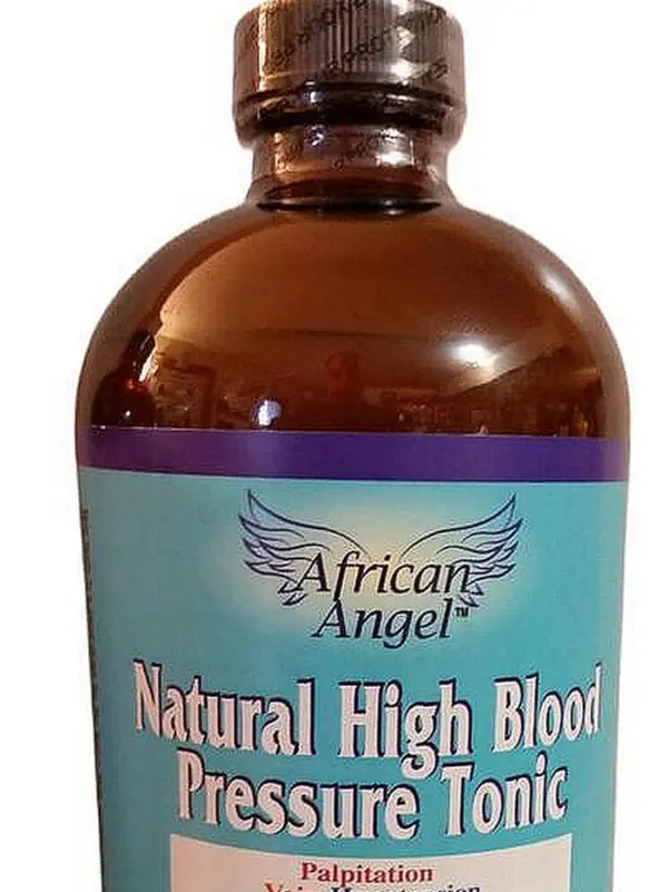 African Angel Natural High Blood Pressure Botanical Dietary Tonic, 16 oz Glass Bottle, Hawthorn Berry-Garlic-Ginger-Green Tea-Flower-Flax Seeds-Sarsaparilla-Angelica Root Herbal Blend, Vegetarian Heart & Circulatory Wellness Supplement
