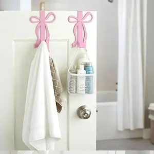 2 Bow Metal Hooks, Multi-Purpose Hook Set, Space-Saving Design, Easy Installation, Over The Door Hooks, for Girls' Room, Dorm, Cabinet, Bathroom, Bedroom, Kitchen, Convenient Hook, Shower Towel Hooks