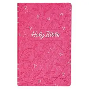 Pearlized Cherry Pink Faux Leather King James Version Gift Edition Bible 8-point Font with Floral Design Cover