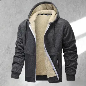 Classic Men's Hooded Warm Jacket with Fleece Lining, Skin-Friendly Thermal Insulation, Adjustable Hat, Ribbed Hem, Urban Commuter Trendy Windproof Coat Casual Coat Beige
