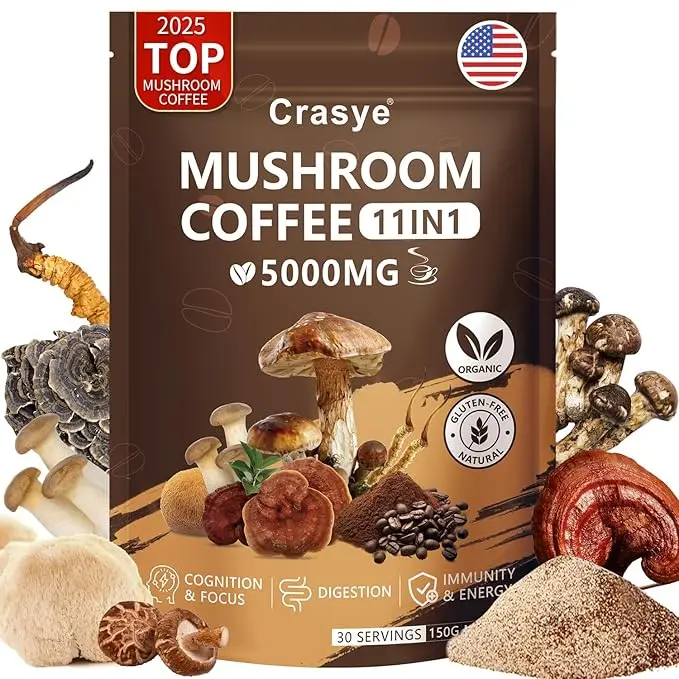 `CRASYE Mushroom Coffee 11-in-1 — Lion's Mane & Adaptogens, Focus & Clean Energy No Crash, with Probiotics, 30 Servings`