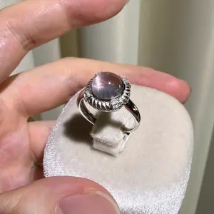 S925 sterling silver ring,Natural Starlight Rose quzrtz gemstone rings adjustable size, set size wirh a 8*8mm,for Women, Girl friend, Brides, Grils as &Birthday Gift, Perfect for Daily Wear and Party, Valentine's Day Gift