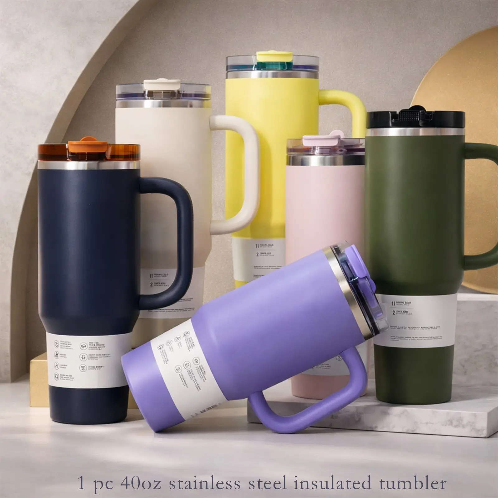 1pc 40oz Stainless Steel Insulated Tumbler with Handle, Stainless Steel Drinkware, Vacuum Mug with Lid and Straw, Double Wall Thermal Cup Keep Hot 12H/Cold 24H, Travel Coffee Tumbler for Car, Office, Gym, Gift for Women, Men