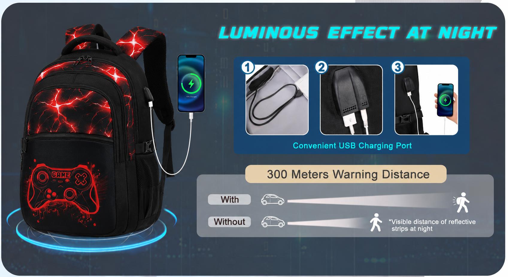 SIMILOVE 3/4PCS Boys Backpack for School, Cool Luminous Gamer Backpack for Boys with Lunch Bag&Pencil Case&Earphones, Kids Backpacks Bookbag for Teen Boy Elementary Middle High School with USB Charging Port, Back to School Gift, Birthday's Gift SIMILOVE 3/4PCS Boys Backpack for School, Cool Luminous Gamer Backpack for Boys with Lunch Bag&Pencil Case&Earphones, Kids Backpacks Bookbag for Teen Boy Elementary Middle High School with USB Charging Port, Back to School Gift, Birthday's Gift