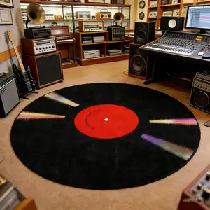 Vintage Creative Classic Round Vinyl Record Carpet Mat, Durable Decorative Mat, Artistic Atmosphere Fashion Trendy Simple Luxury Washable Easy Clean Area Rug, Vintage Design Decorative Rug, Home Decorative Rugs