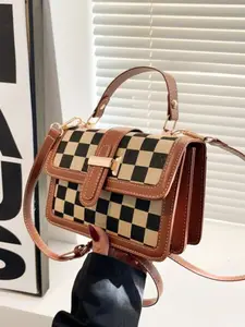 Shoulder Crossbody Bag for Women, PU Leather Checkerboard Pattern Design, Fashionable Patterned Bag, Fashionable Handbag Purse with Adjustable Strap for Daily Commuting, Shopping and Dating