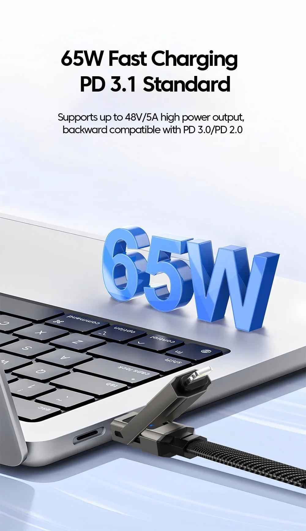 65W 4 in 1 Digital Display Super Fast Charging Keychain Data Cable Intelligent Digital Display Short Wire