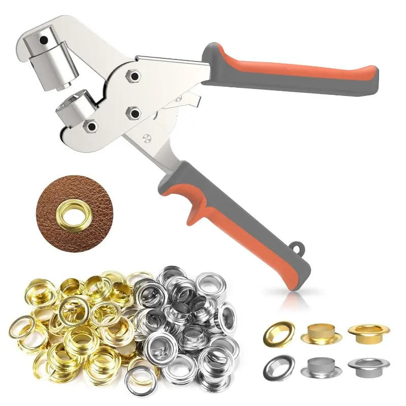 10mm Stainless Steel Grommet Hole Punch Kit with 300 Rustproof Grommets (150 Gold, 150 Silver), Eye Protectors, Punch Tool, Carrying Case, Sewing Supplies Crafts for Leather, Fabric, Tents DIY Repairs