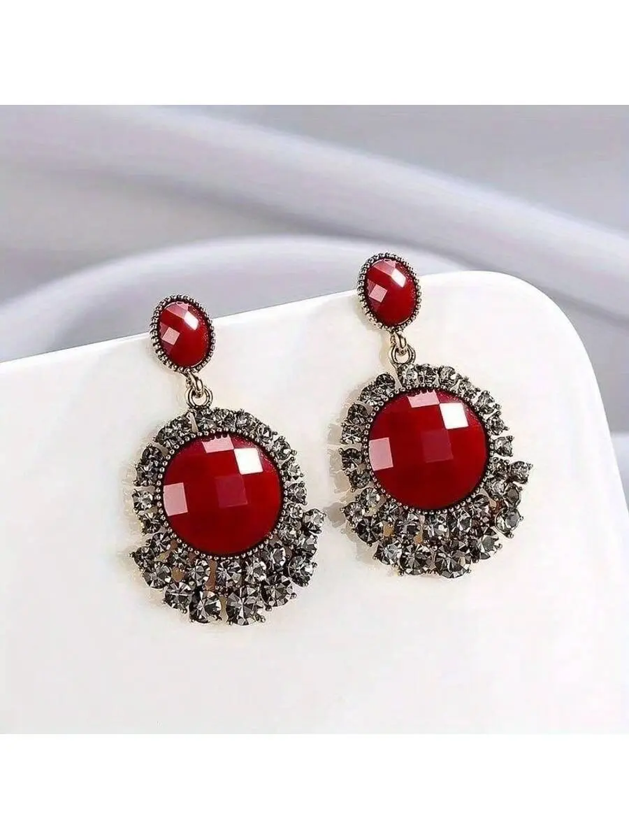 Women's Retro Black Crystal Drop Earrings - High-End Vintage Metal-Coated Jewelry, Ideal for Party & Daily Wear, Easter Gift, Elegant, 1 Pair