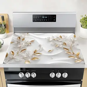 1pc Heat-Resistant Stove Cover Mat with Elegant & Golden Leaf Pattern - Scratch-Resistant Anti-Slip Stove Protector for Electric/Induction/Glass Ceramic Cooktops, Washing Machine, Dryer, Coffee Machine - Durable Kitchen Mat