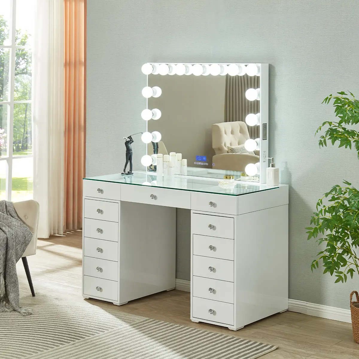 Modern minimalist style bedroom beauty smart dressing table with light, Bluetooth box dressing table