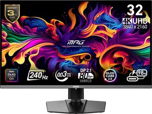 MSI 32" (31.5" Viewable) UHD 4K 240Hz Nvidia G-Sync Compatible 0.03ms HDR400 USB-C KVM DP 2.1a OLED Gaming Computer Monitor with Height Adjustable, Swivel, Pivot & Tilt stand MPG 322URX QD-OLED
