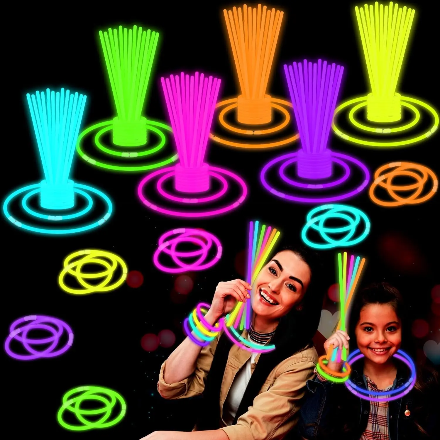 50 Pack Glow Sticks Party Favors 8 Inch Glow in the Dark Sticks with Bracelets & Necklaces Neon Light Up Accessories for Kids Halloween Birthday Party Supplies Camping Wedding Concert Dance Parade & Celebration Decorations