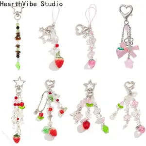 Beaded Keychain — An adorable bag charm and accessory symbolizing lucky plants and stars. It also doubles as a mobile phone charm, making it a trendy and stylish gift with a distinct Y2K aesthetic.