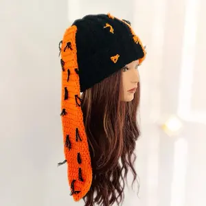 TwoFace Ripped Bun Beanies - Crochet Knit Handmade Beanies with Distressed Bunny Ear Design for Cozy Warmth and Style