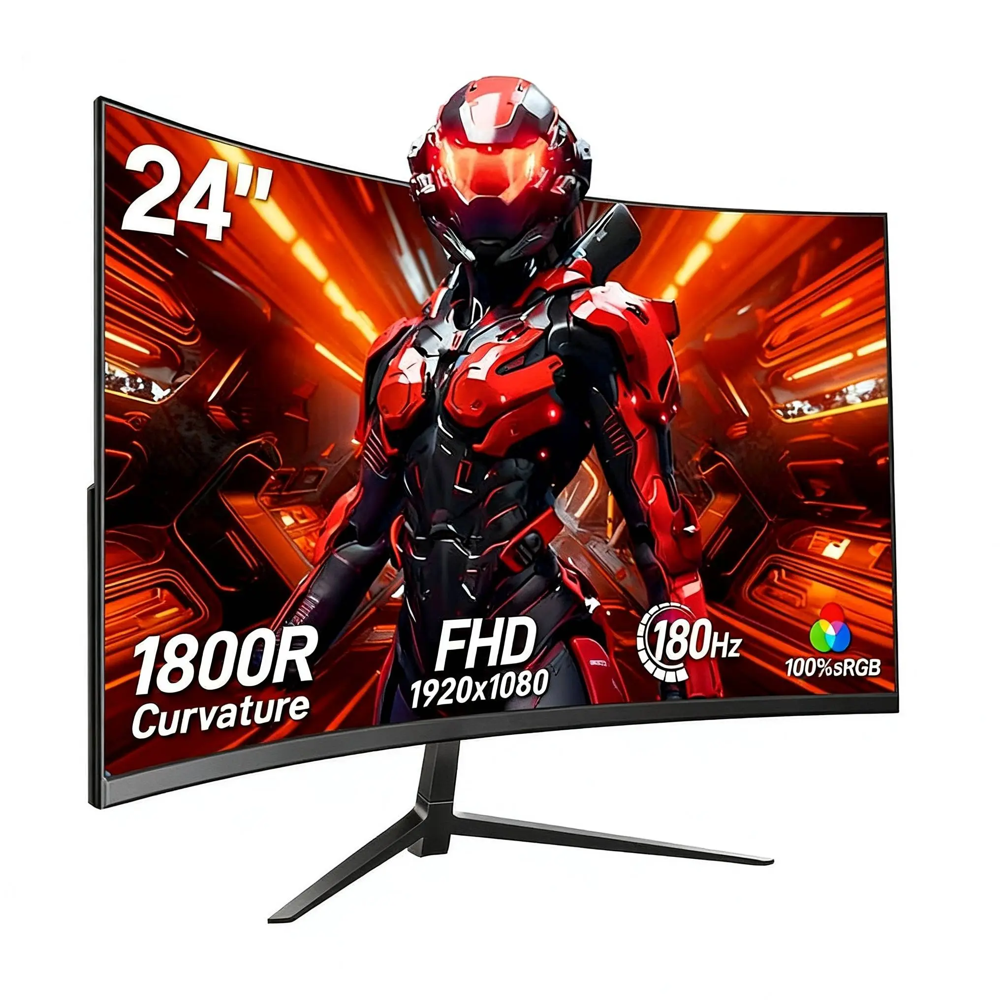 24-Inch Curved IPS Gaming Monitor, FHD 1080P Resolution, 180Hz Refresh Rate, 1ms Response Time, FreeSync Support, VESA Mountable for PC, PS5, Xbox - Computer Monitors for Office & Gaming