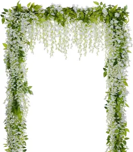 Wisteria Artificial Flowers Garland, 3Pcs Artificial Flowers Garland Fake Hanging Wisteria Vines for Home Garden Outdoor Ceremony Wedding Arch Floral Decor