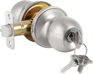 Door Knob with Lock and Key, Keyed Entry Door Knob, Exterior and Interior Door Lock for Front Door Commercial and Residential Area, Entry Door Handle for Bedroom and Bathroom, Satin Nickel