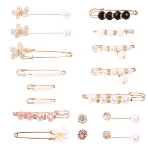 17 piece decorative waist cinching safety pin set - pearl crystal decorative pins, suitable for adjusting loose waistband and fixing dress side edges
