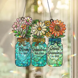 Cusom name Floral Jar Hologram Ornament Generations Family Keepsake Acylic Suncatcher