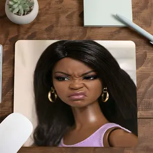 Funny Angry Straight Hair Doll Mouse Pad,Trendy Hoop Earrings, Meme Square Gaming Mouse Pad, Non-Slip Smooth Surface, Perfect for PC, Laptop, Office, Non Slip Mousepad