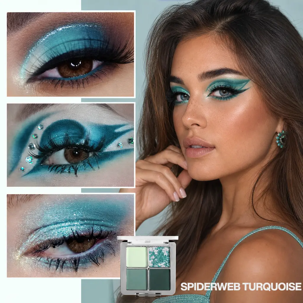 4-Color Mini Green Eyeshadow Palette - Compact, Lightweight, Waterproof, Long-Lasting, Blendable, Silky, Vegan, Flawless Makeup, Travel Size, Glitter, All Skins, Vegan Safe, Cosmetic, Shimmer, Blend Easy