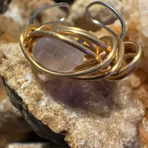 Natural tumbled Celestite handcrafted wire wrapped stainless Steel 18k gold plated adjustable ring.