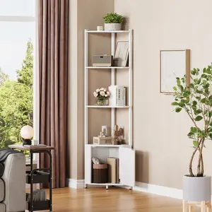 5-Tier Corner Shelf, 58 Inch Tall Corner Rack with Wooden Shelves for Storage, Storage Cabinet, Display Plant Stand for Living Room, Bedroom, Kitchen, Bathroom, Home Office, White/Brown/Black