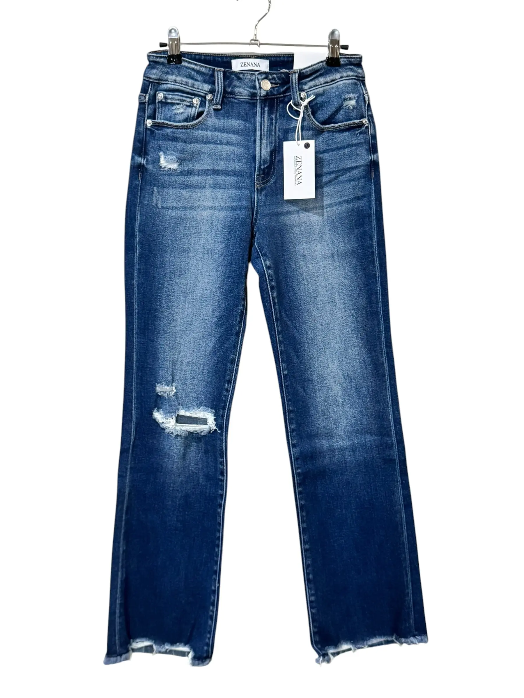 ZENANA Straight Leg Raw Hem Distressed Jeans