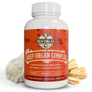 Superfood Blend Grass Fed Beef Organ Supplement for Men & Women 180 Capsules 30-Day Supply - 5 Beef Organ & 3 More Ingredients - Pasture Raised Organ Complex - Support Immunity & Focus
