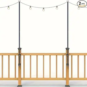 2-Pack String Light Pole - 5 Feet Metal Deck Light Pole, Suitable for Outdoor Lights, String Lights, Wooden Column Deck Decoration (Black)