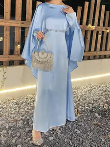 Elegant Pearl Pendant Cape Dress Set with Belt, Round Neck Fashion Abaya Long Robe, Stylish One-Piece for Women, Muslim Evening Dress, Muslim Women Gowns