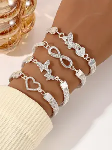 Rhinestone Decorated Butterfly & Heart Design Charm Bracelet, Punk Style Bracelet Set, Fashion Accessories for Women, Bangle Bracelet Set, Trendy Stack Bangle, Stackable Bracelet Set, Stacking Bracelet, Punk Style Jewelry