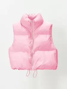 Casual Fall & Winter Solid Stand Collar Zip-Up Cropped Cotton Coat