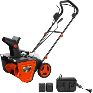 40 v Cordless Snow Blower, 20" Electric Snowblower with 4.0Ah Battery and Charger, Brushless Motor Snow Thrower with LED Light for Driveway Patio Sidewalk - 23 ft Throw Distance, Orange