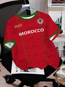 Morocco National Team Fan T-Shirt, Graphic Football Jersey, Breathable Quick-Dry Sports Top, Short Sleeve Fitted Long Tee