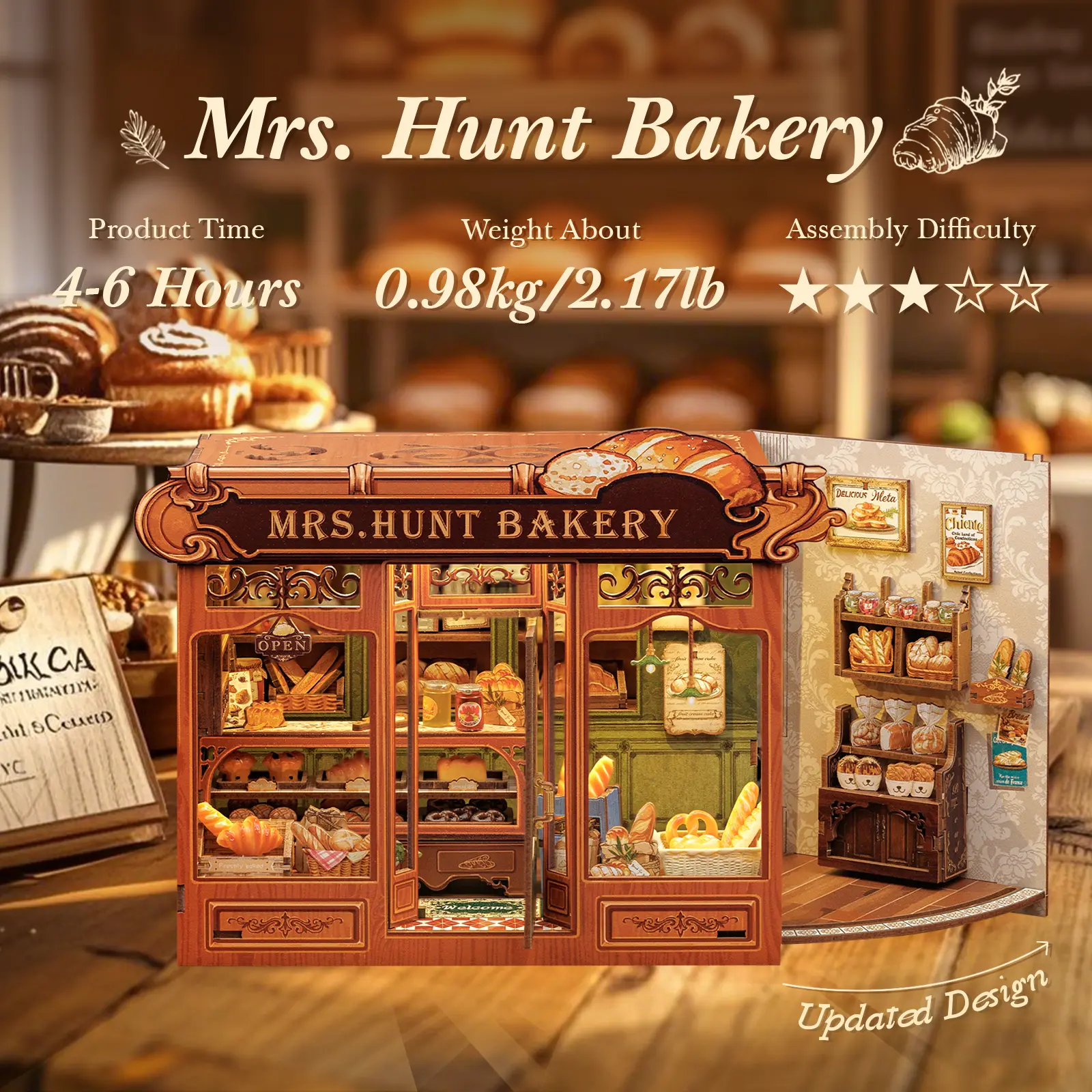 CUTEBEE MRS.HUNT BAKERY DIY Miniature Dollhouse Set - Wooden Furniture Kit with Dust Cover, Creative Handmade Room Decor for Teens, Holiday Birthday Gift, Miniature Set