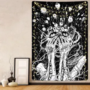 Skull Tapestry Trippy Eyes Tapestry Black and White Skeleton Tapestry Dark Horror Wall Tapestry Psychedelic Devil Goth Tapestry for Bedroom Aesthetic (51.2 x 59.1 inches)