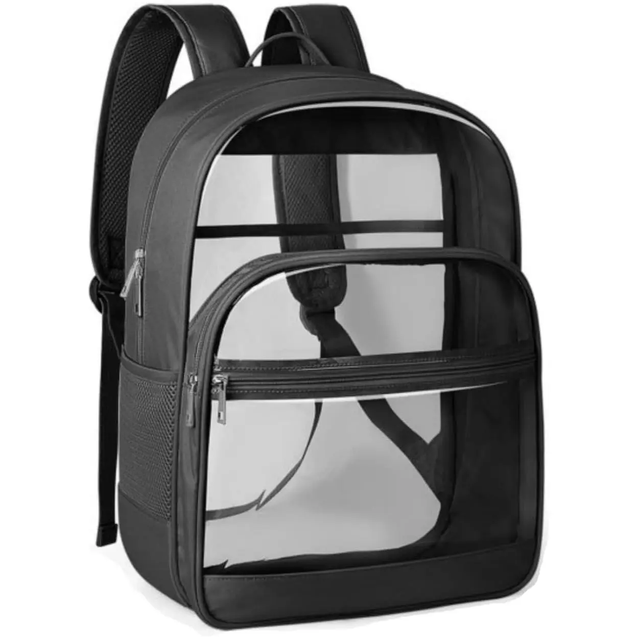 Clear Backpack, Heavy Duty Transparent Bookbag for School, Fabric & PVC Transparent Backpack with Reinforced Strap for Women Men, Capacity Clear Bag for College, Travel, , Black